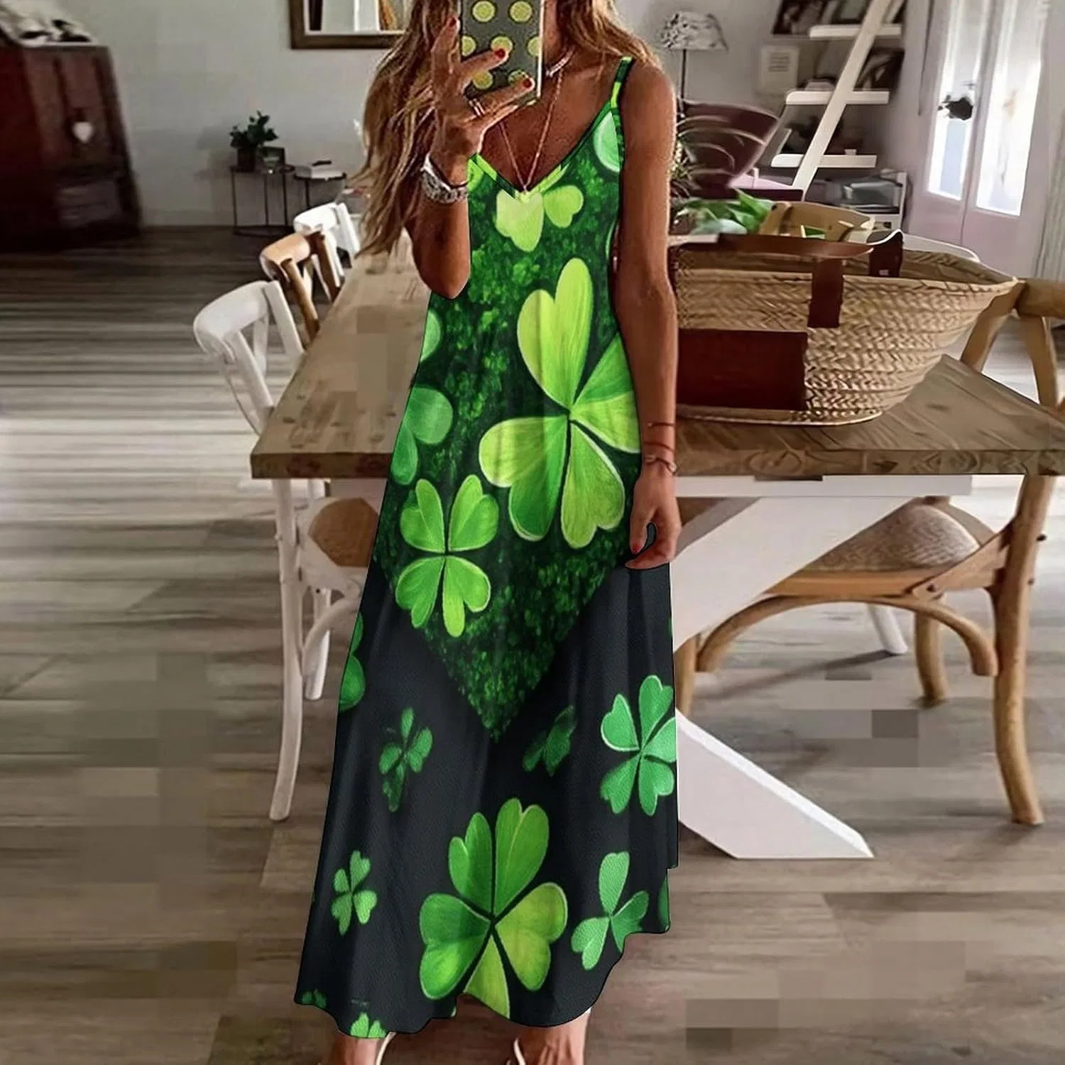 Женское платье-макси без рукавов с цветочным принтом, Four Leaf Clover — фото 3
