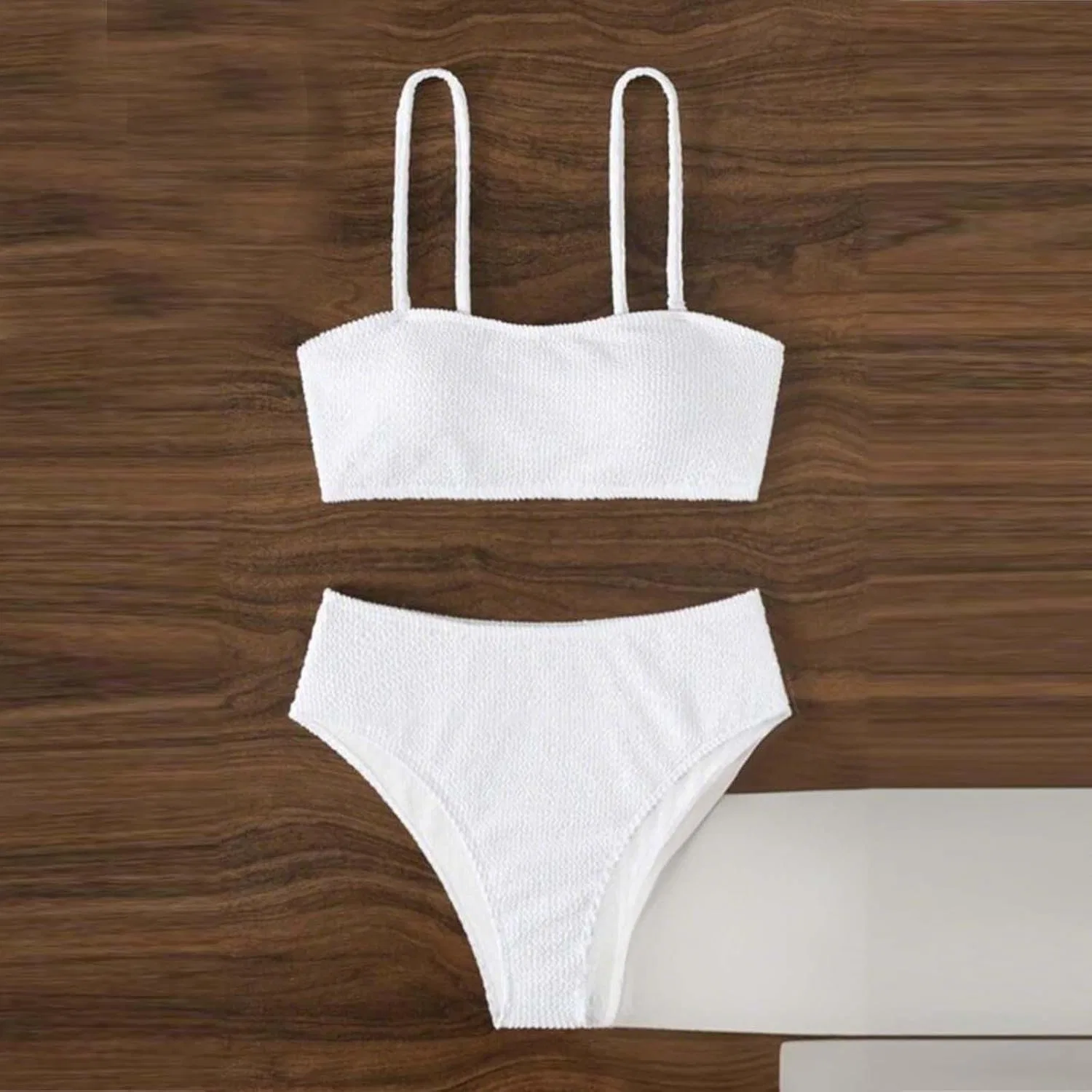Женский бикини-сет с высокой талией Spaghetti Straps, White — фото 3