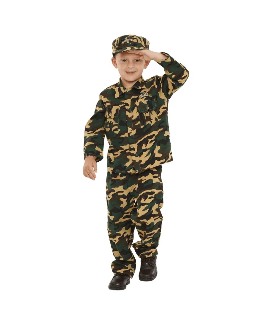 Костюм солдата с нашивкой ARMY, с брюками на резинке Dress Up America, Camouflage