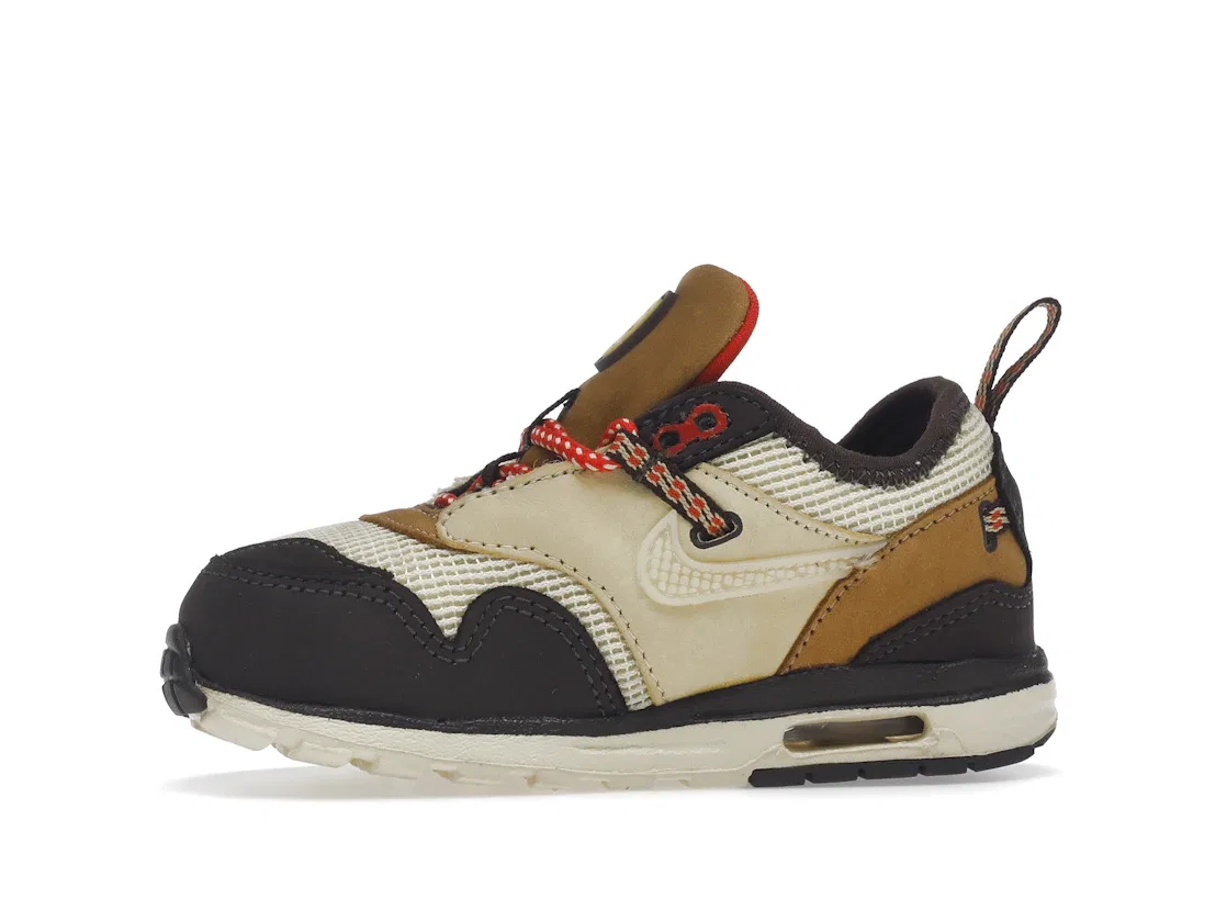 Детские кроссовки Lifestyle с принтом Nike Air Max 1 Travis Scott Cactus Jack, Baroque Brown/Lemon Drop/Wheat/Chile Red — фото 3