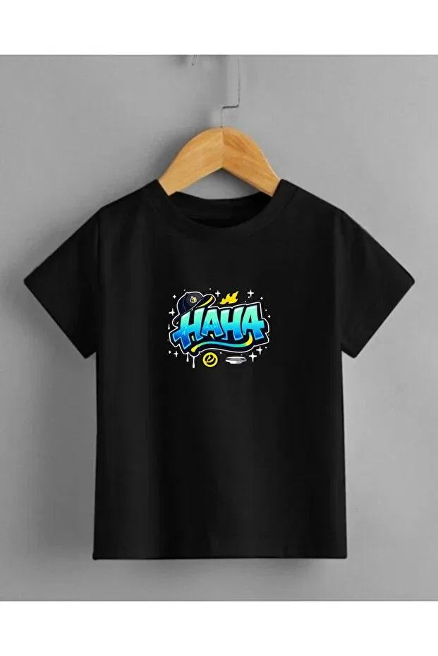 Детская футболка для девочек с принтом Haha, Black
