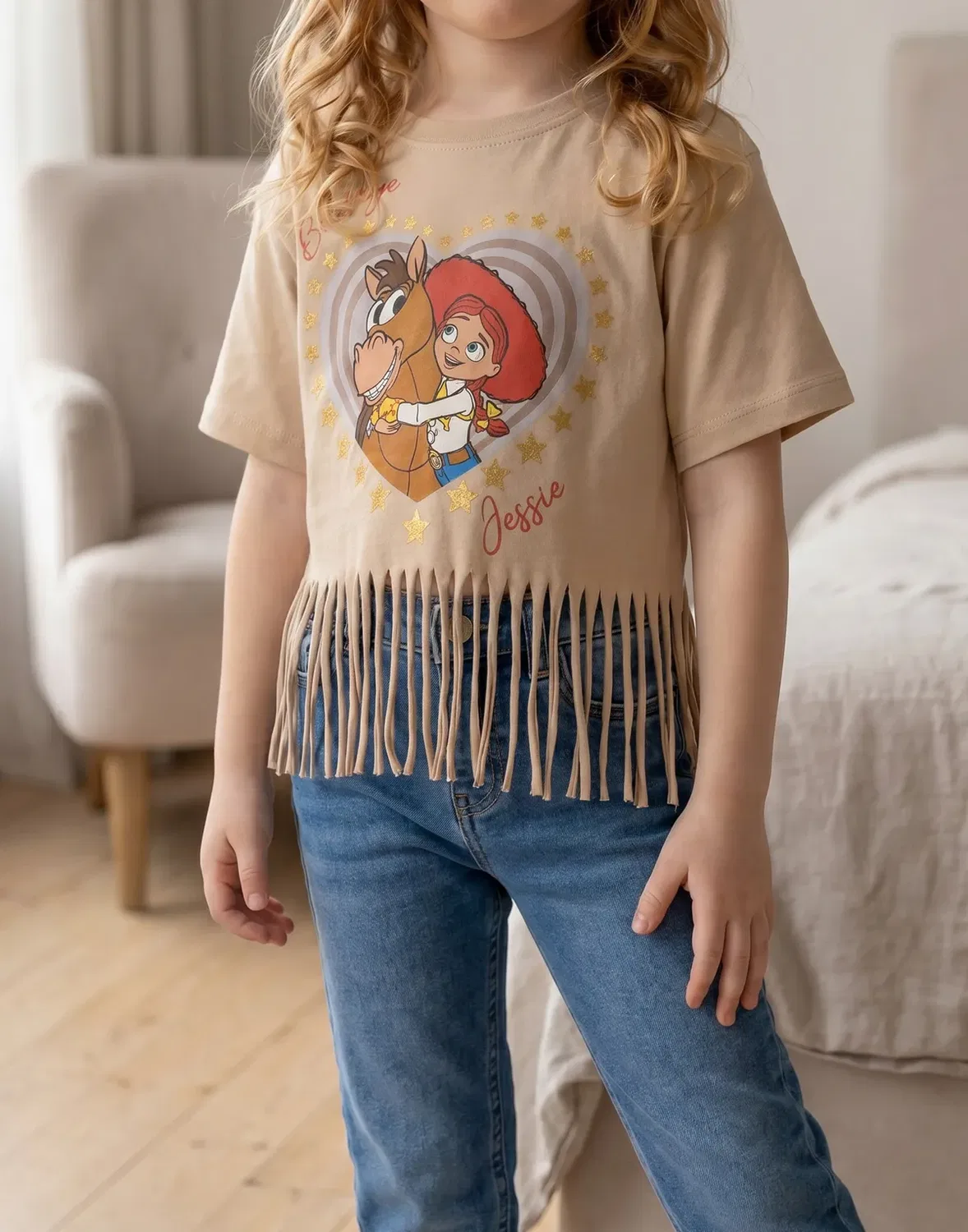 Детская футболка с бахромой и коротким рукавом Disney, Beige — фото 2