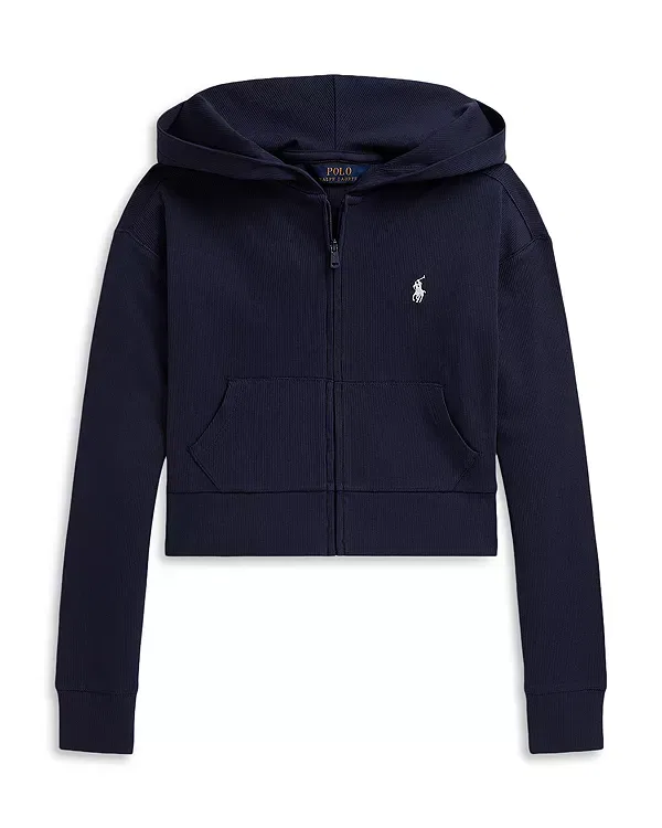 Детская толстовка на молнии для девочек с воротником-стойкой Ralph Lauren, темно-синий — фото 2
