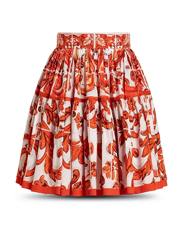 Женская хлопковая юбка с принтом Majolica Print Poplin Short Skirt Dolce & Gabbana, мультиколор — фото 4