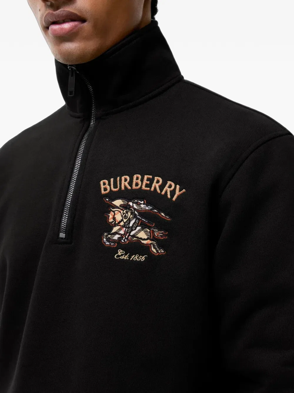 Хлопковый свитер в клетку Knight с полумолнией BURBERRY, черный — фото 3