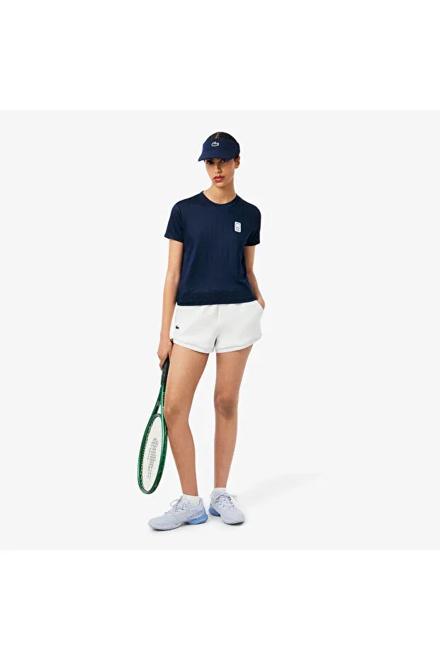 Футболка Lacoste Slim Fit Crew Neck Patterned, темно-синяя — фото 4