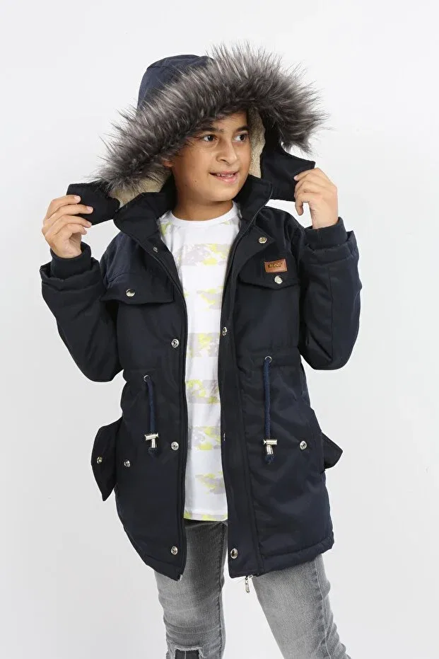Детское пальто для девочек с капюшоном Generic Brands, Navy Blue — фото 3