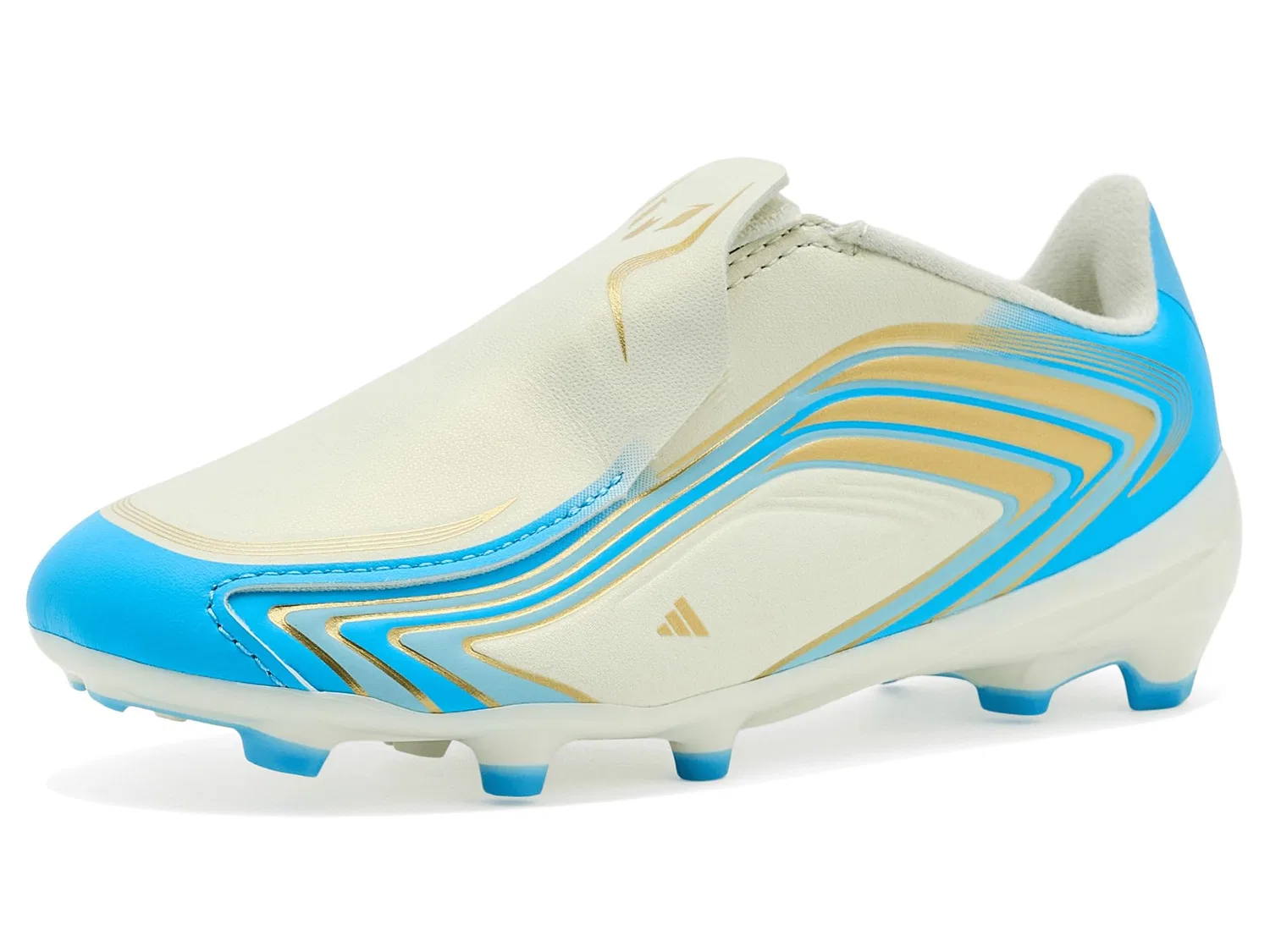 Бутсы F50 Messi League Laceless Firm Ground Football Boo (для маленьких и больших детей) Adidas Kids, Ivory/Semi Blue Burst/Icey Blue