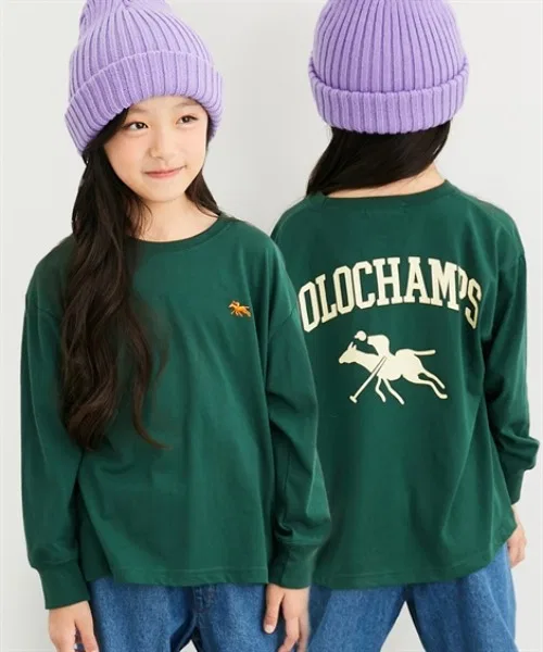 Детская футболка с длинным рукавомс принтом POLOCHAMPS, Green