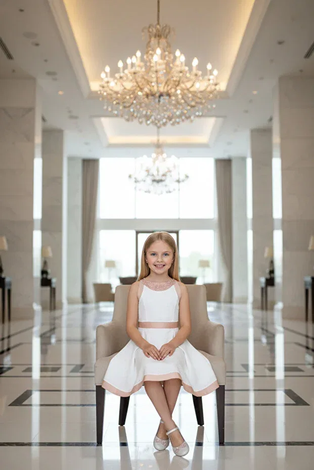 Детское платье для девочек с принтом Pearl Collar Girls' Dress Wena Kids, Salmon — фото 2