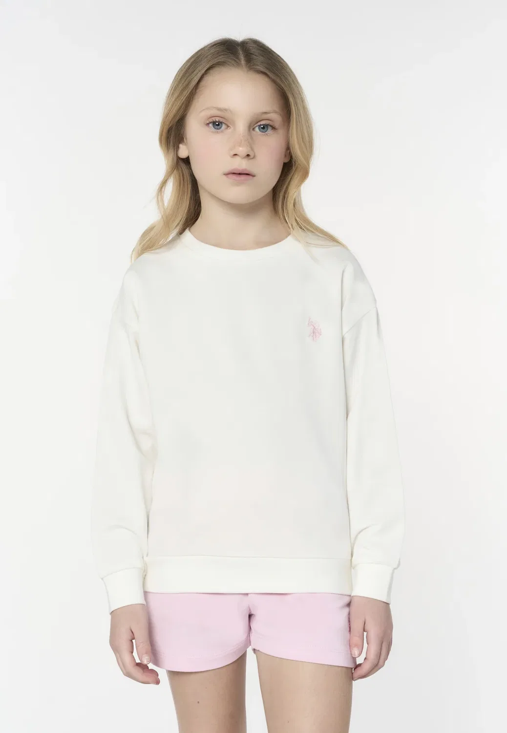 Felpa girocollo da bambina con logo ricamato - толстовка U.S. Polo Assn., Bianco