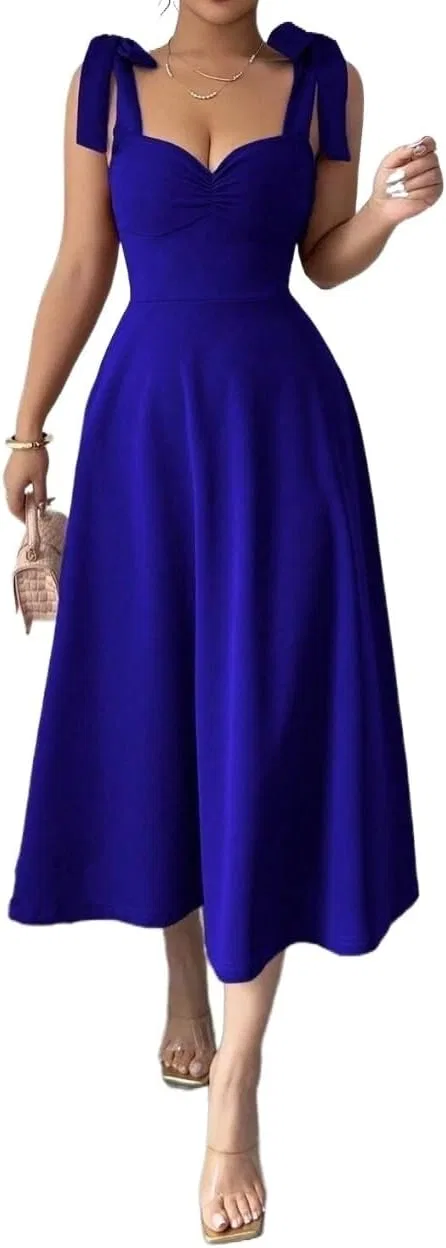 Женское коктейльное платье миди с бантом на талии, Royal Blue