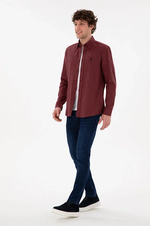 Мужская рубашка с длинным рукавом Basics U.S. Polo Assn., Burgundy — фото 4