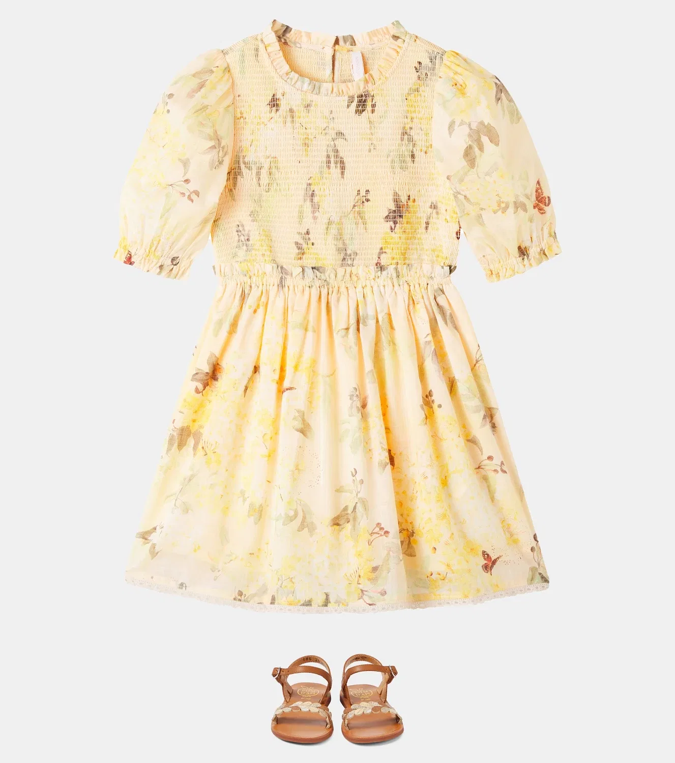 Платье хлопковое с цветочным принтом Zimmermann Kids, желтый — фото 2