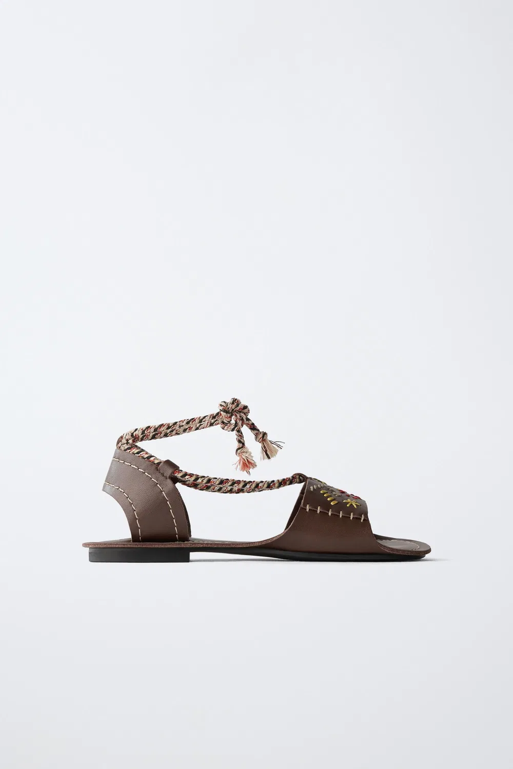 Кожаные сандалии с вышивкой ZARA, Brown