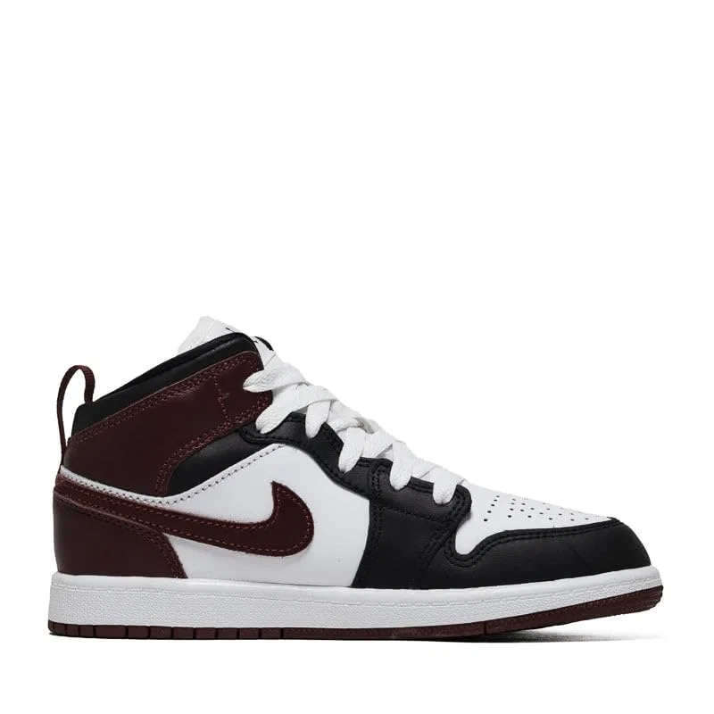 Детские кроссовки для мальчиков с принтом Jordan 1 Mid SE PS 'Dark Pony' NIKE, White Dark Black Pony — фото 3