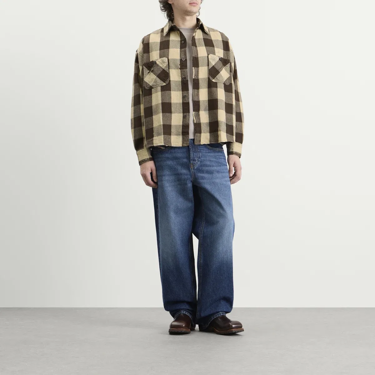 Рубашка фланелевая с потертостями Distressed Flannel Shirt Diesel, Vapourous Gray — фото 4