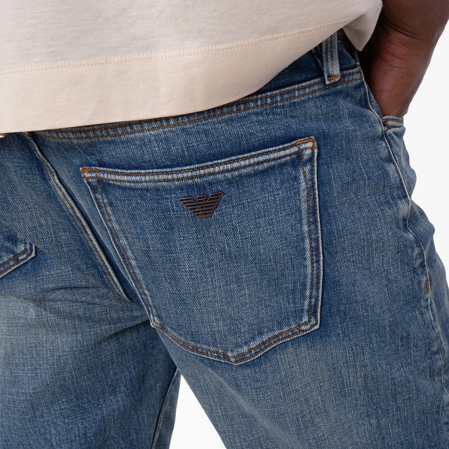 Джинсы скинни из селвидж-денима J75 Slim-Fit Emporio Armani, Blue — фото 3