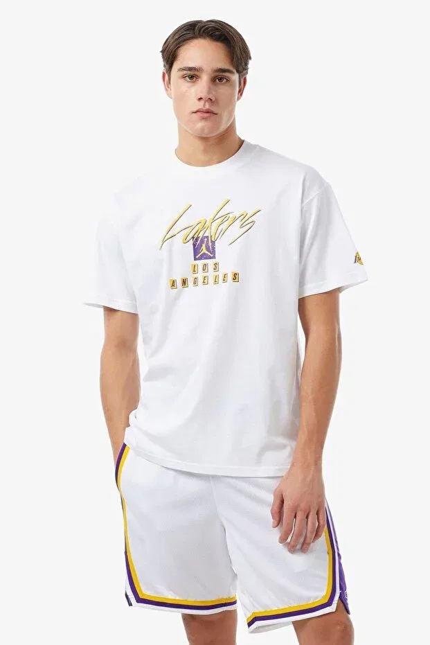 Женская футболка с принтом Jordan Los Angeles Lakers Courtside Statement Edition NBA Mens Tee Loose Fit Graphic Printed Erk Nike, White