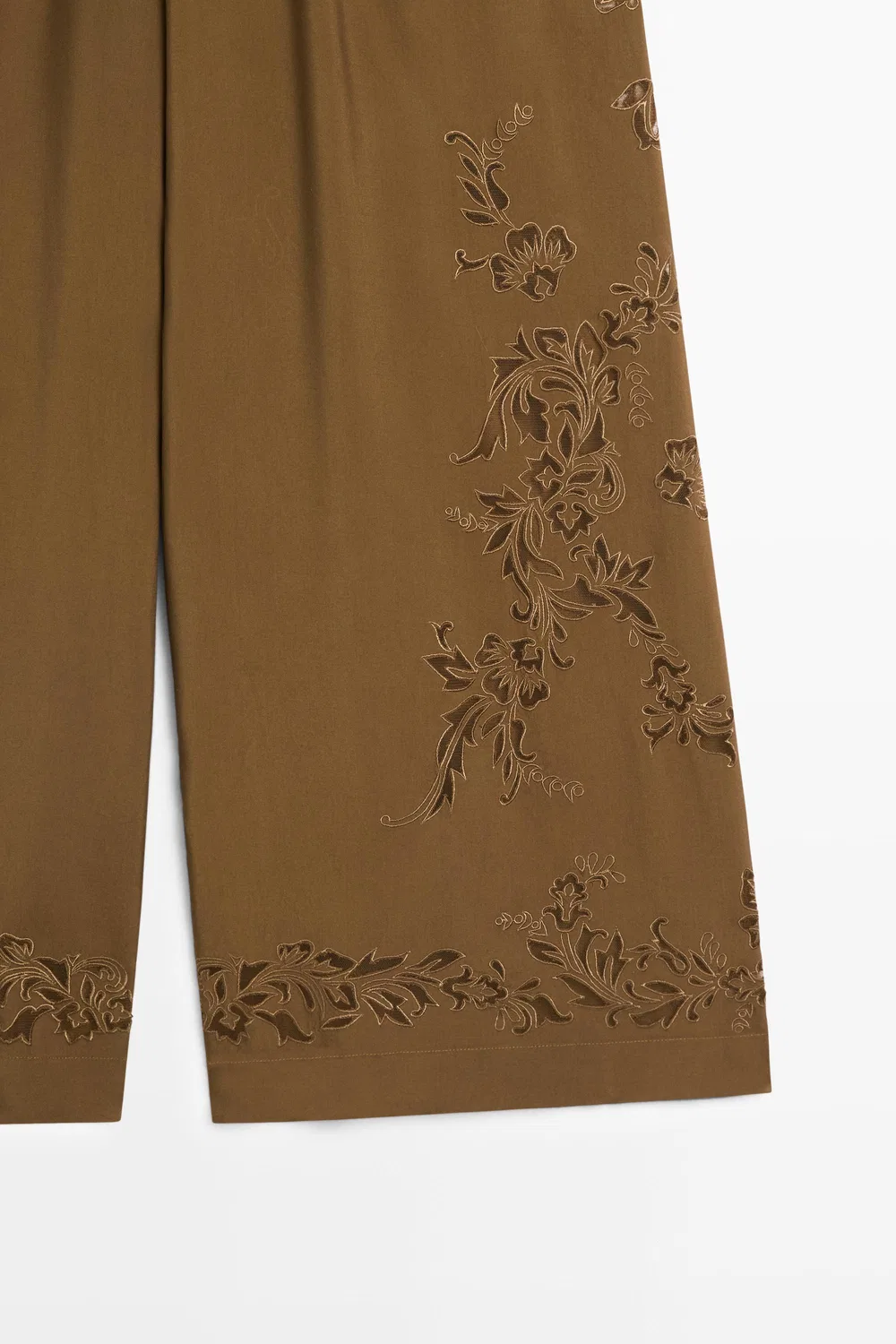 Брюки Massimo Dutti, широкие штанины с вышивкой, хаки — фото 4