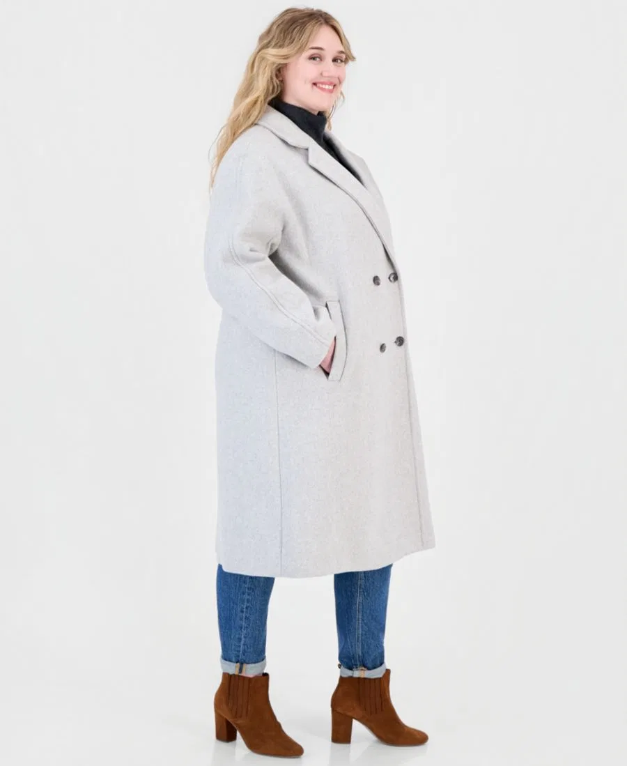 Пальто двубортное из шерстяной смеси с отложным воротником Calvin Klein, Lt Grey — фото 3