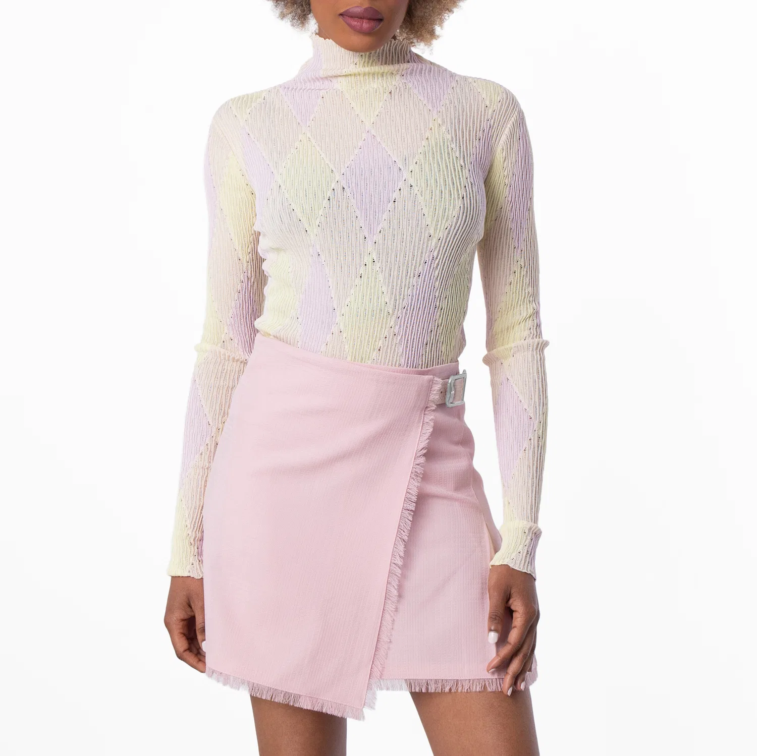 Свитер с высоким воротником и ромбовидным узором Argyle Cotton Silk Turtleneck Sweater Burberry, Cameo Ip Pattern