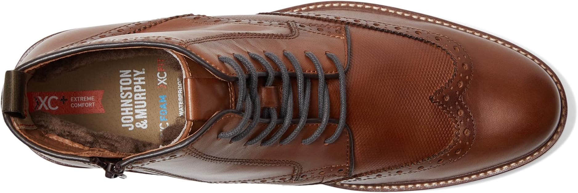 Оксфорды Johnston & Murphy Men's XC+ Durham Embossed Wing Tip Shearling Boots, Cognac Waterproof Full Grain/Shearling — фото 2