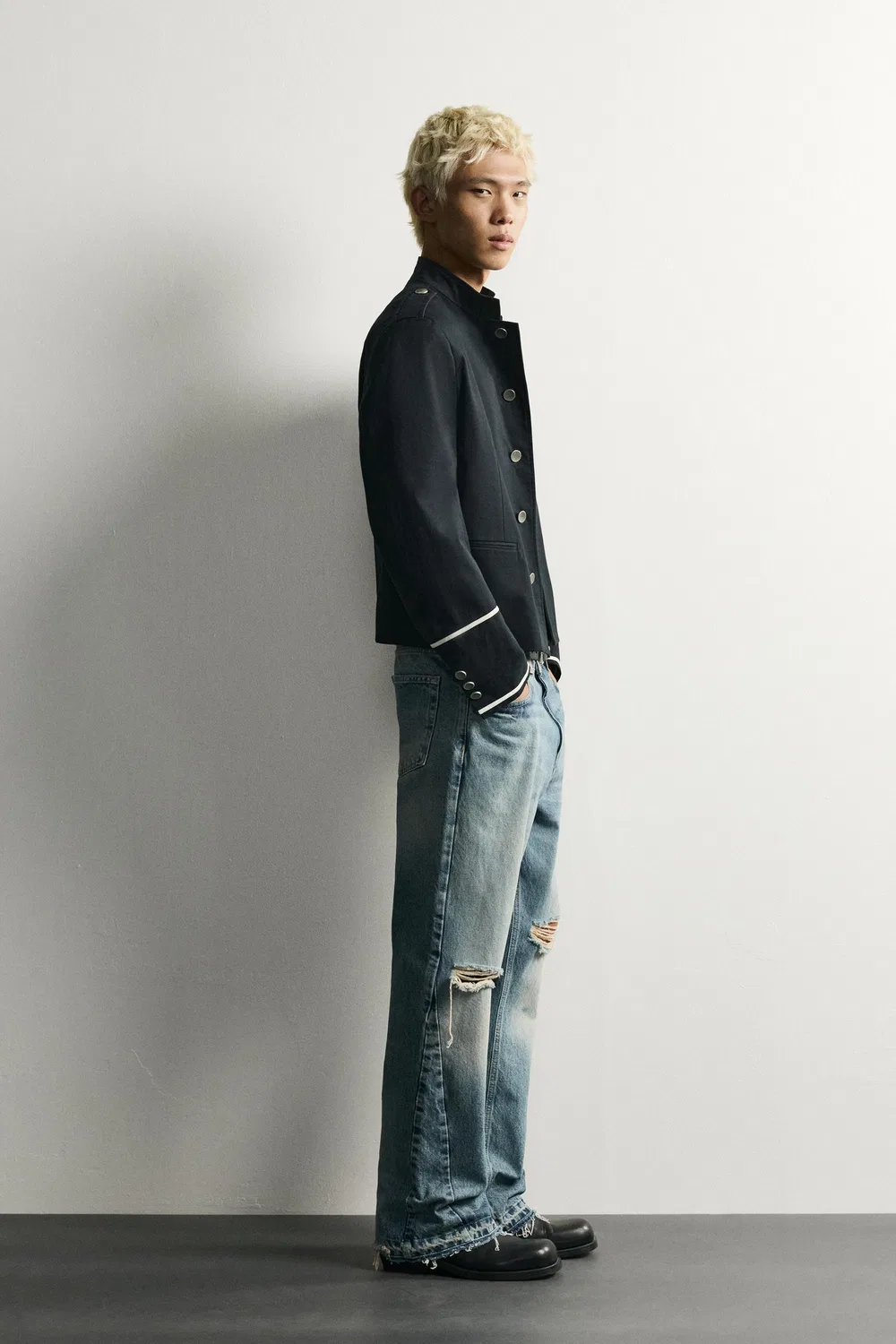 Куртка укороченного кроя с контрастными элементами ZARA, Blue — фото 4
