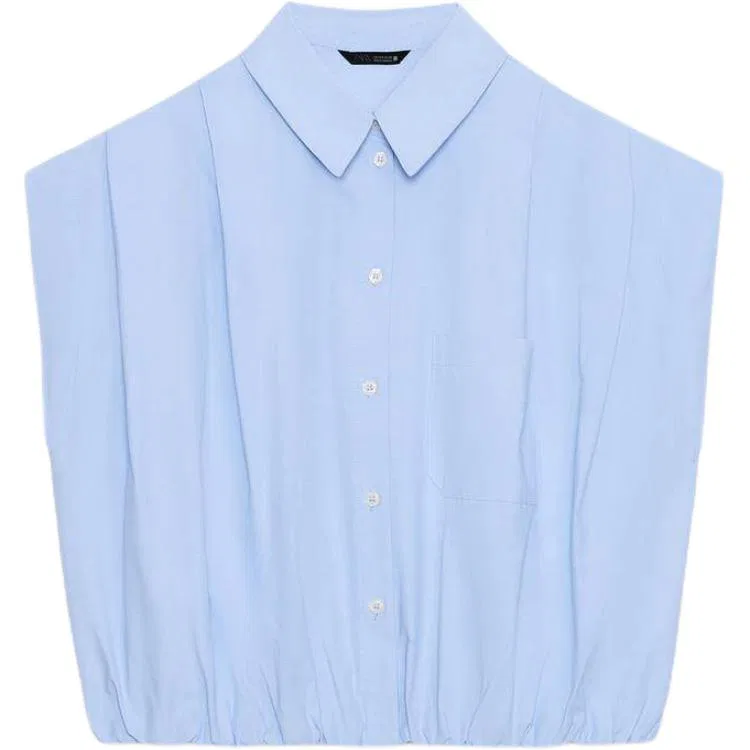 Женская рубашка с лацканами прямого кроя Light Blue ZARA, Светло-голубой