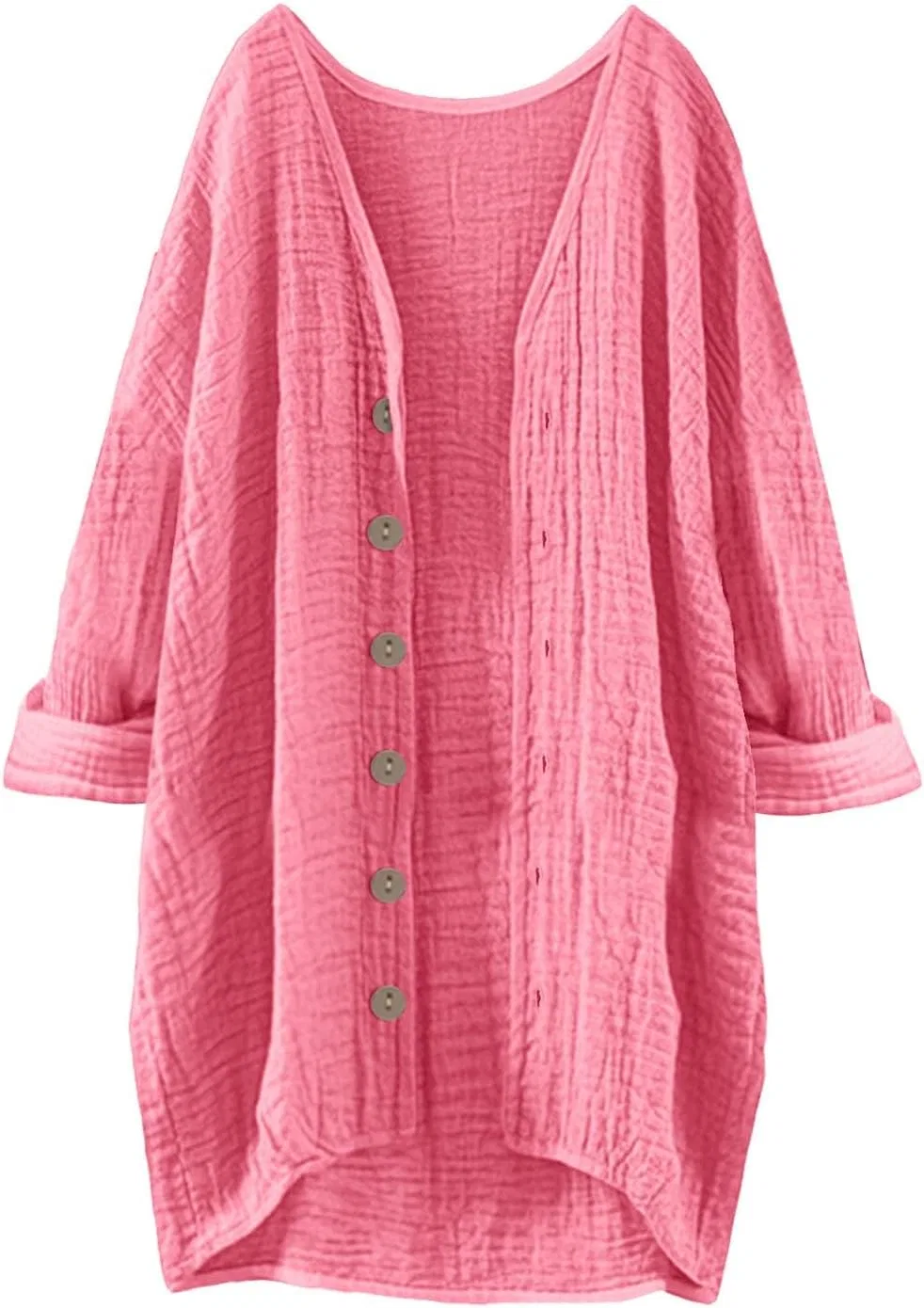 Женская свободная рубашка из муслина с длинным рукавом, Pink — фото 2