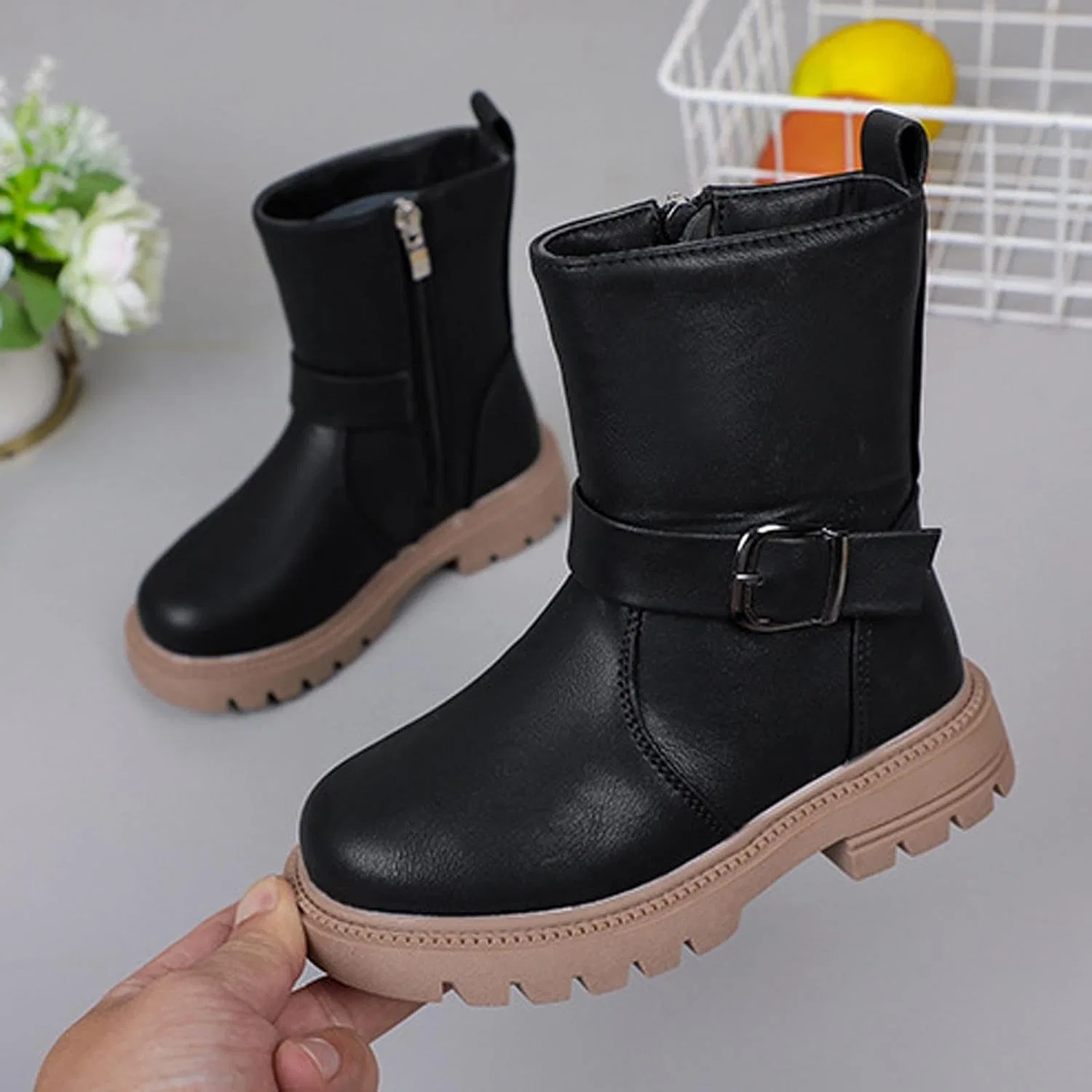 Детские зимние ботинки для девочек с пряжкой Zzalalana, Black — фото 3