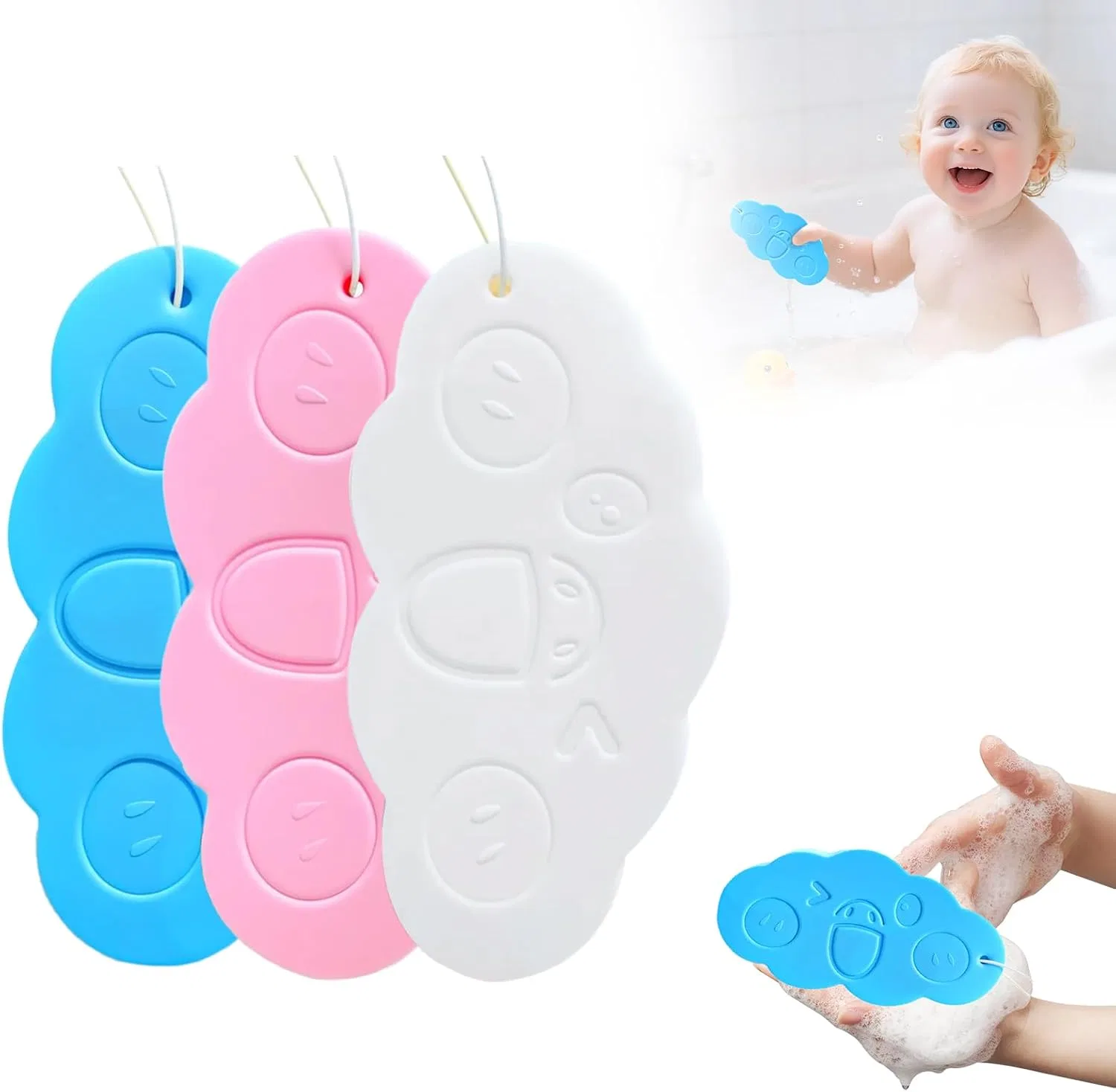 Мочалка для тела облачко, 3 шт, PVA, 13x7x3 см, B+R+W Generisch