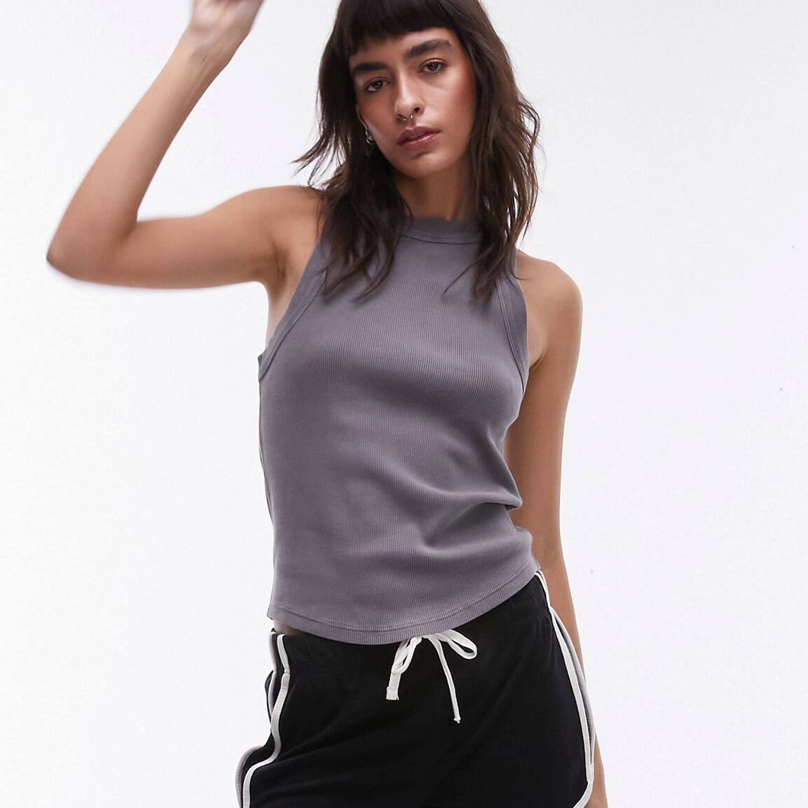 

Майка Topshop Ribbed Sleeveless With Boxy Cut And Washed Effect, серый