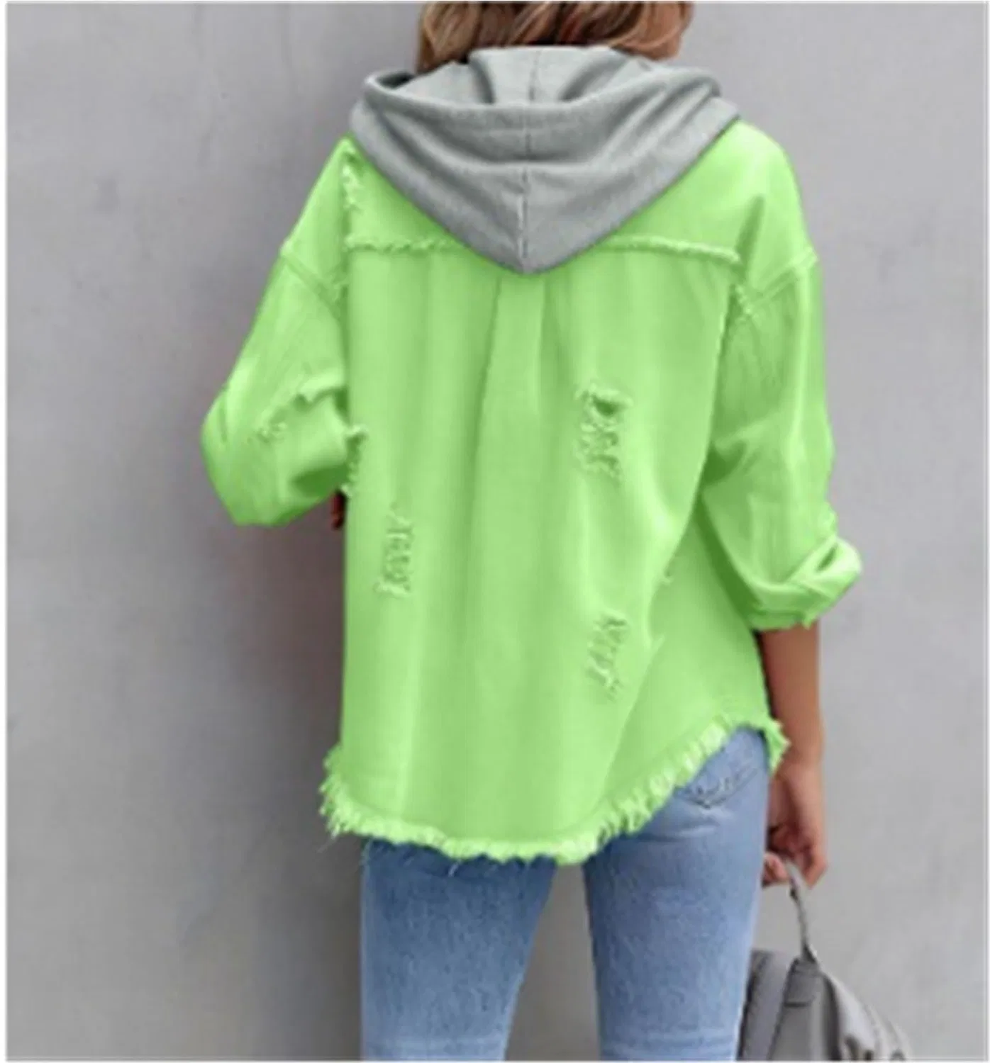 Женская джинсовая куртка с капюшоном с принтом, Light green — фото 3