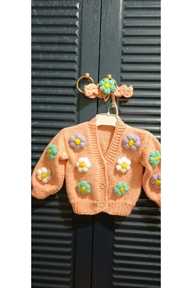 Детский кардиган для девочек с цветочным принтом Hand knitted floral baby cardigan El Örgüsü Cici Bebe, Puppy'S Paw — фото 3