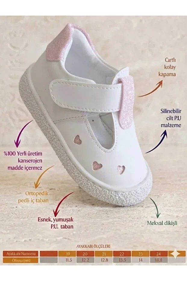 Детские туфли для девочек с ортопедической подошвой Çago Kids, White-Pink