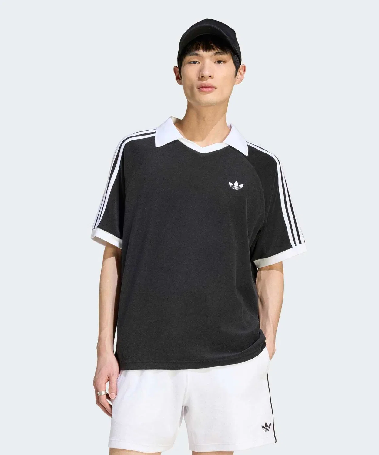 Мужская поло-футболка оверсайз с V-образным вырезом Terry Polo Adidas, Black