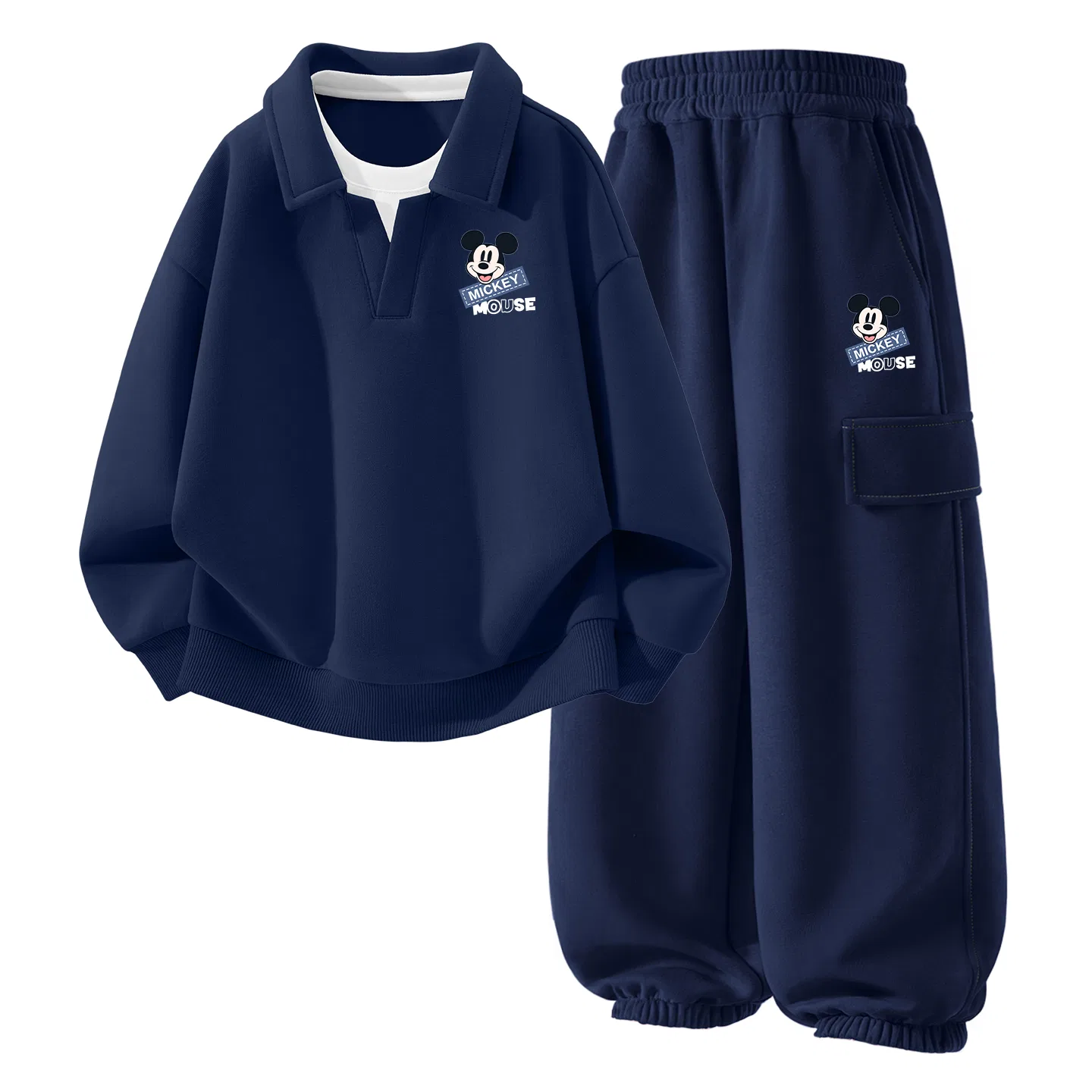 Детский спортивный комплект с поло-воротником, в рубчик, Navy Blue, Disney