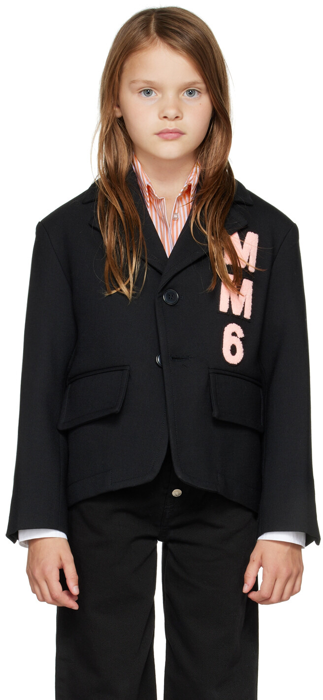 

Детский черный блейзер с нашивками MM6 Maison Margiela