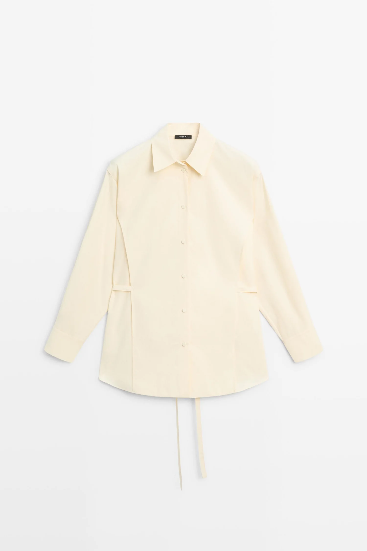 Струящаяся хлопчатобумажная рубашка с поясом Massimo Dutti, кремовый — фото 2
