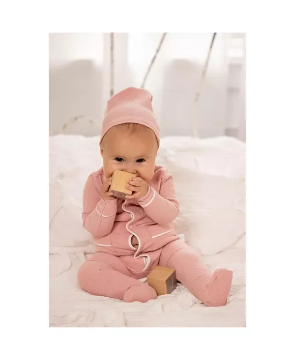 Детский слитный комбинезон для новорожденных с длинным рукавом Ribbed Grandpa Footie Pouf, розовый — фото 2
