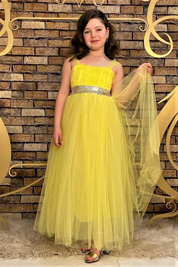Детское платье для девочек с пайетками Abiyekids, Yellow