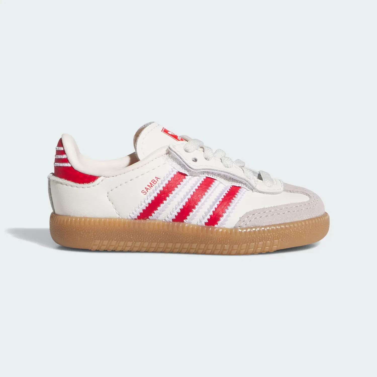 Детские кроссовки на липучке с эластичными шнурками Samba OG Comfort Closure Adidas Originals, Off-White/Алый/Gum