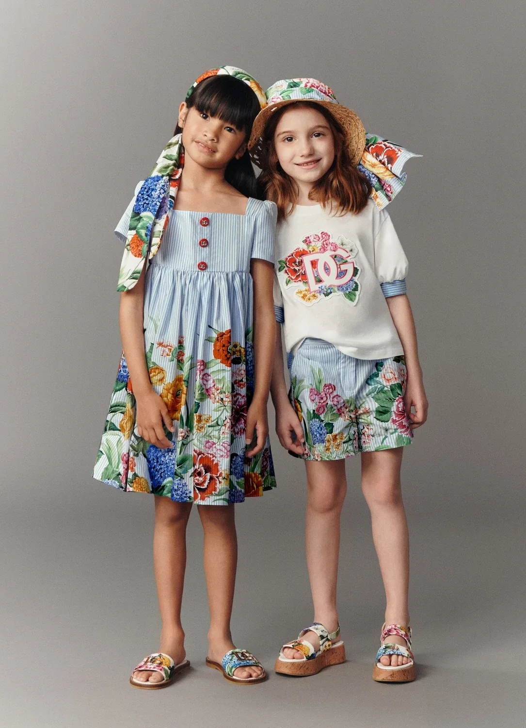 Шорты хлопковые с цветочным принтом Dolce&Gabbana Kids, голубой — фото 4