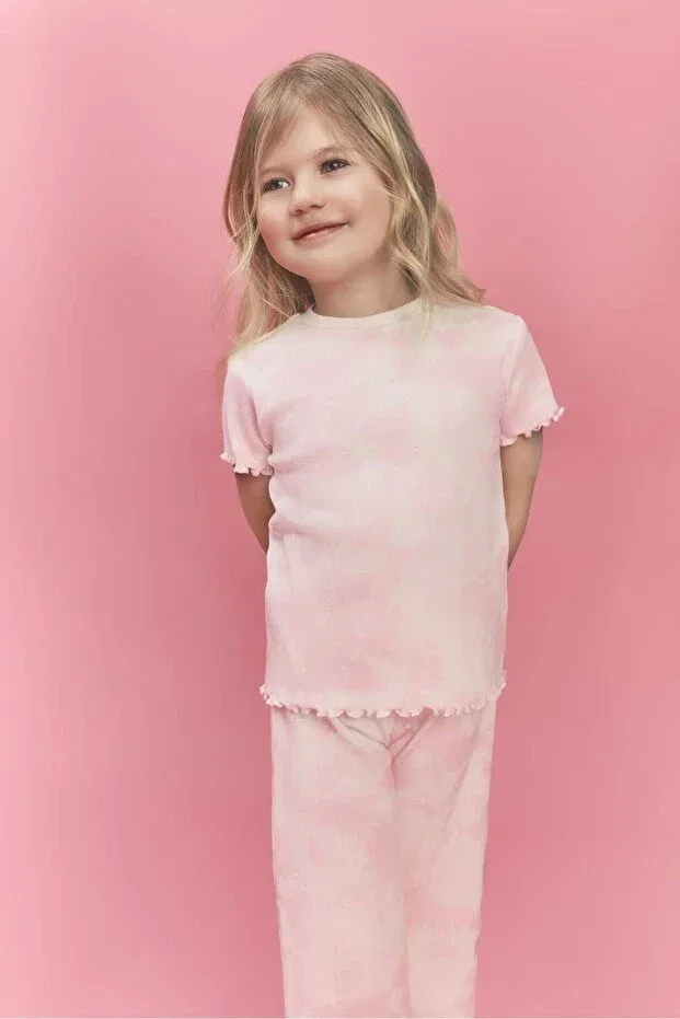 Детская футболка с принтом Batik corded fabric ribbed knit t-shirt baby girl h0679a526sm Defacto, Pink-pn171 — фото 3