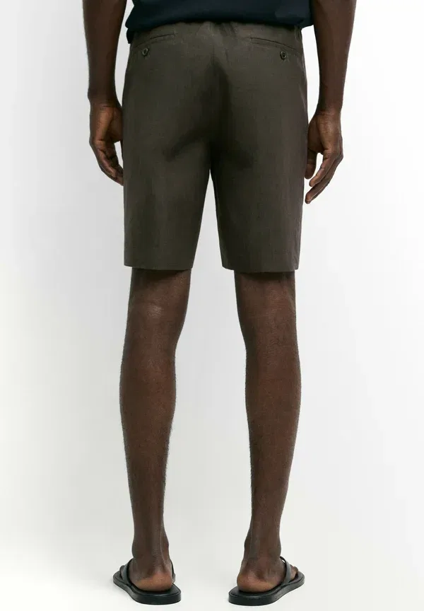 Шорты льняные Straight Massimo Dutti, dark green, темно-зеленый — фото 3