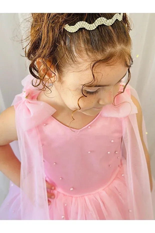 Детское платье для девочек с длинным рукавом Pink pearls long dress vintage baby girl dress Linarookids, Pink — фото 3