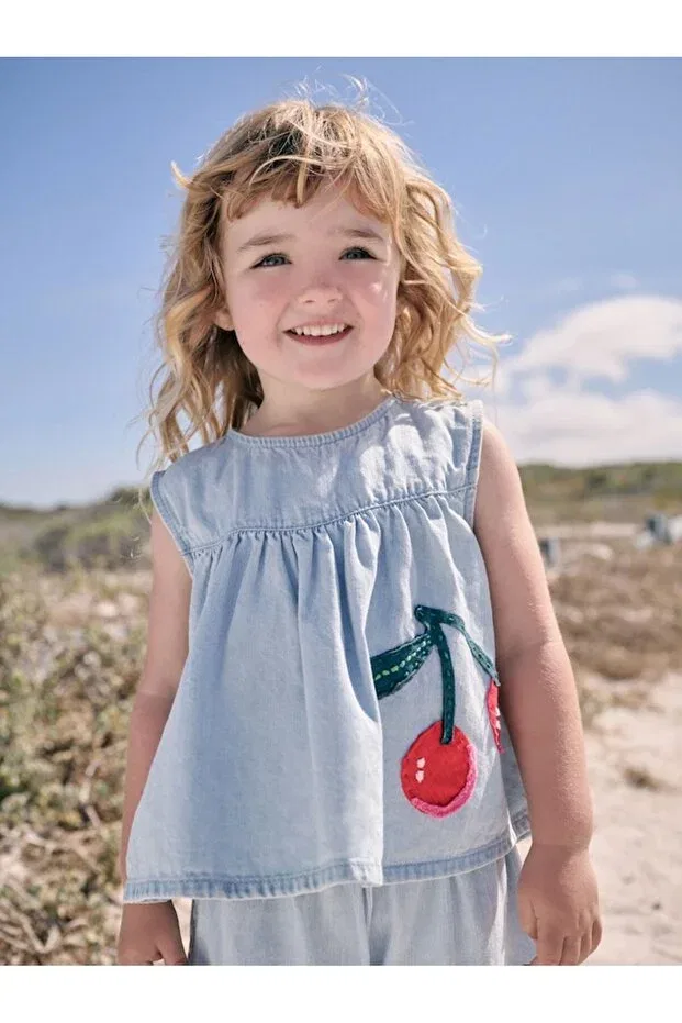 Детский комплект из футболки и шорт с принтом Cotton Denim Cherry Applique Short Sleeve Top And Bottom Set Next Baby, Multicolor — фото 2