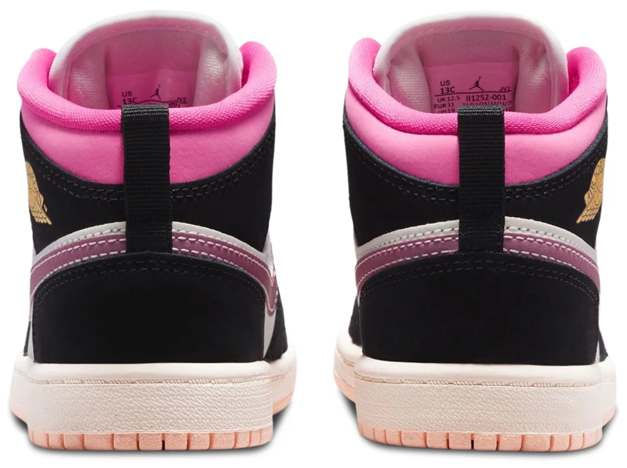 Детские кроссовки для девочек AJ 1 Mid SE Jordan, цвет Pink/Black/Gold — фото 3