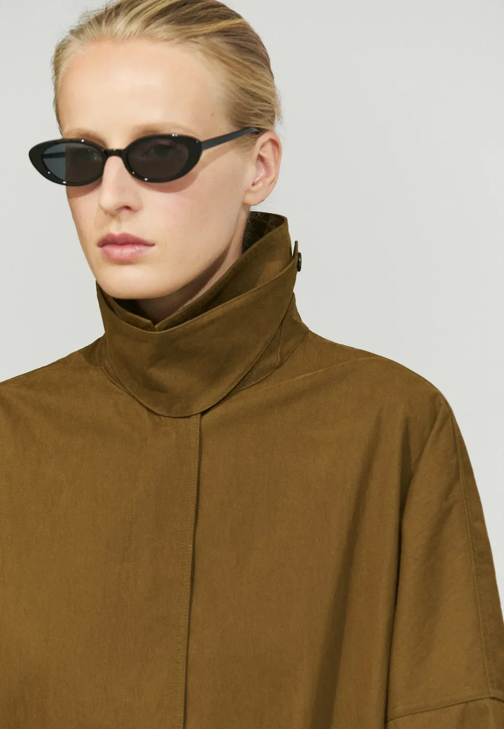 Куртка-Накидка на пуговицах - короткое пальто Massimo Dutti, Khaki — фото 3